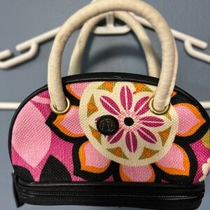 Pink and Black Cosmetic Bag with Floral Design